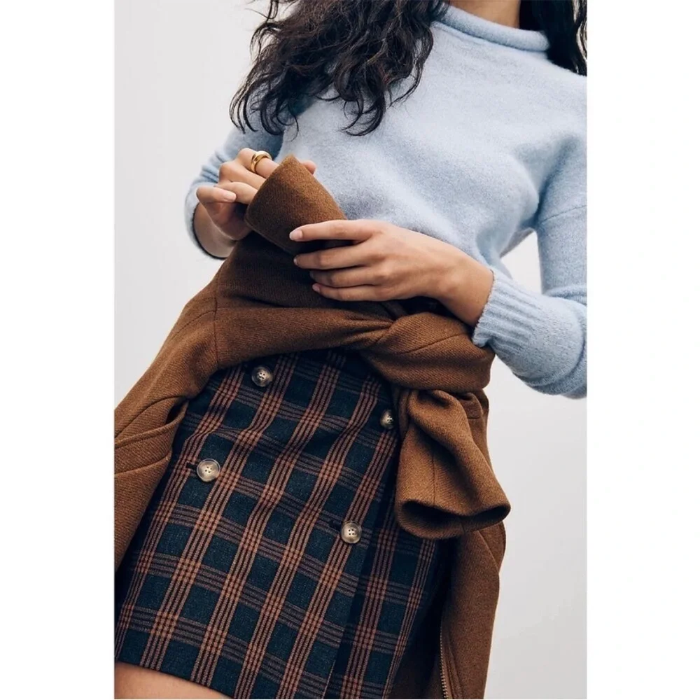 Madewell Plaid Mini Skirt in Brown and Black Double Breasted Sz S